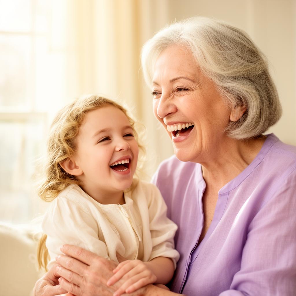 Grandmother and granddaughter laughing