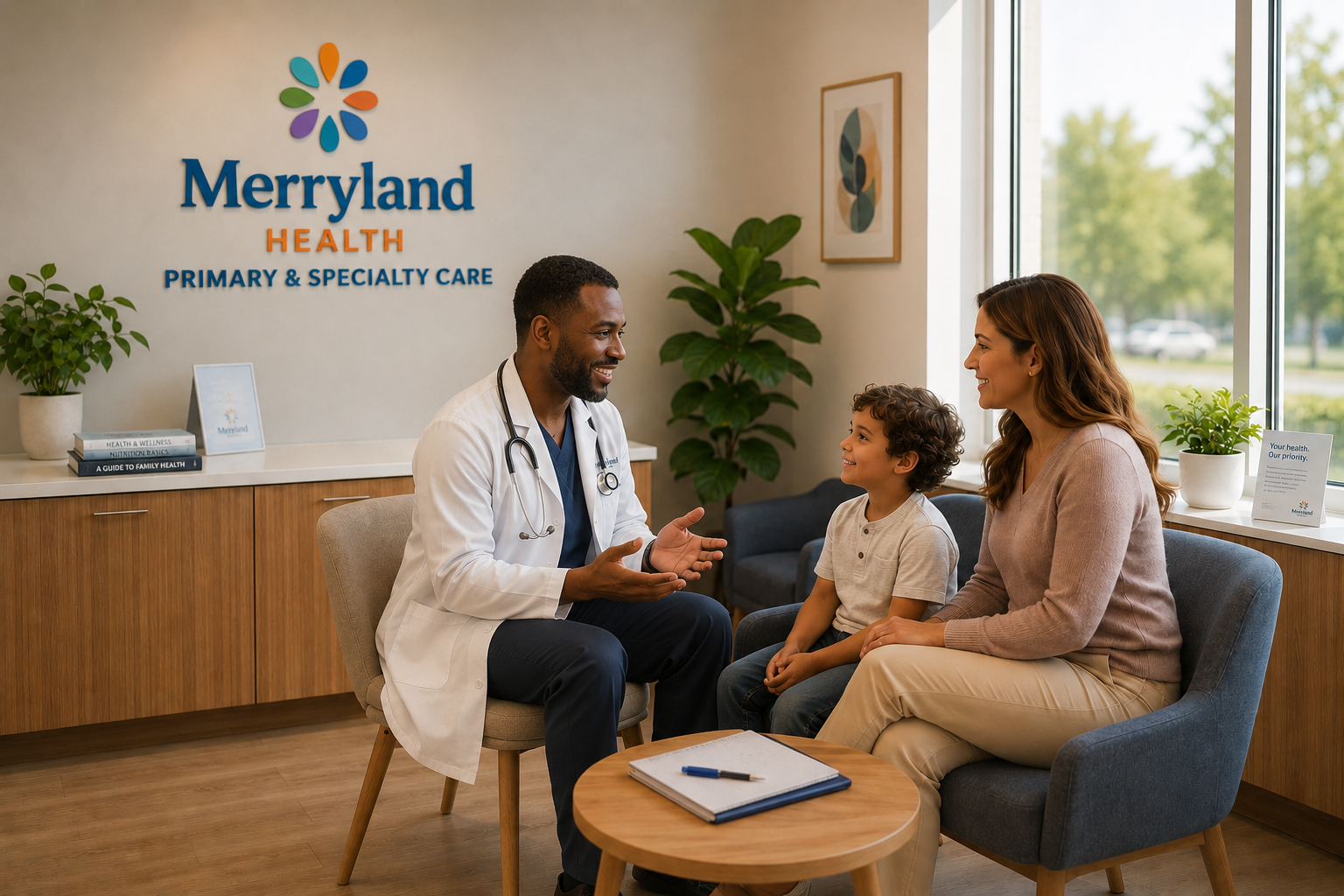 Family doctor with parent and child