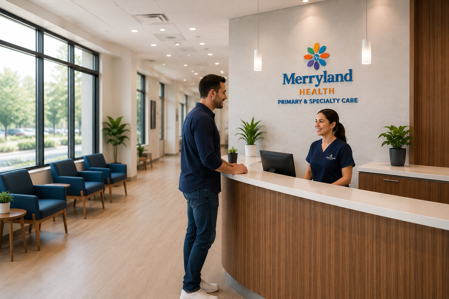 Urgent care reception with friendly nurse